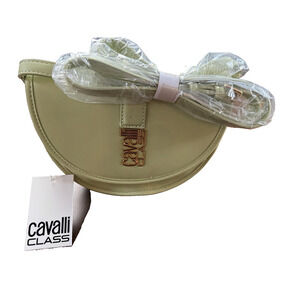 Cavalli Class Marina Saddle Flap Crossbody Bag Womens Leaf Green Gold Logo NWT